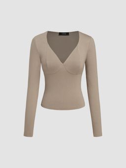 Cider - V-neck Solid Long Sleeve Tee