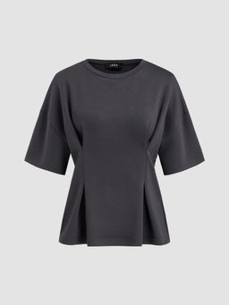 Cider - Round Neck Solid Ruched Short Sleeve Tee
