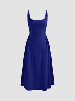 Cider - Woven Square Neck Solid Midi Dress