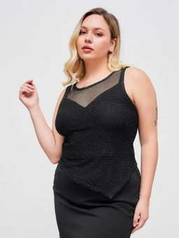 Cider - Mesh Round Neckline Solid Tank Top & V-neck Solid Cami Top Curve & Plus