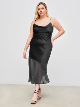Cider - Cowl Neck Solid Mermaid Midi Dress Curve & Plus