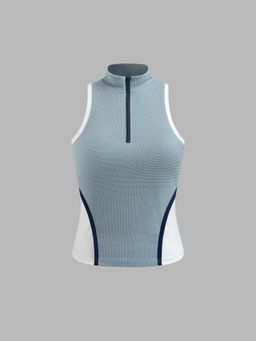 Cider - Two Tone Stand Collar Cut Out Solid Tank Top
