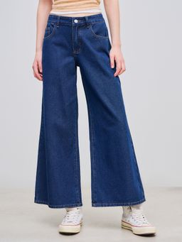 Cider - Denim Low Rise Solid Pocket Wide Leg Cropped Jeans