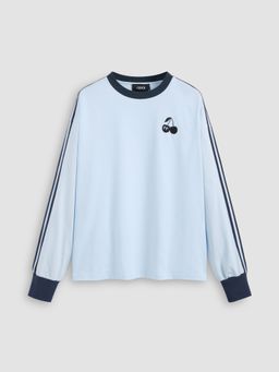 Cider - 100% Cotton Round Neckline Cherry Embroidery Contrasting Binding Oversized Sweatshirt