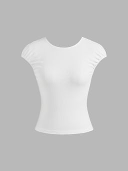 Cider - Cotton-blend Scoop Neckline Solid Knotted Short Sleeve Tee