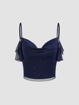 Cider - Sweetheart Neckline Solid Glitter Crop Cami Top