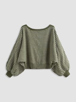 Cider - Knit Wool-blend Boat Neck Striped Oversized Sweater Curve & Plus