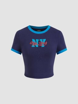 Cider - New York Cotton-blend Round Neckline Graphic Contrasting Binding Short Sleeve Tee