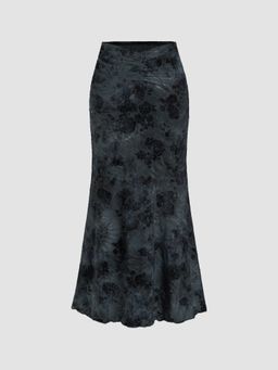Cider - Mid Rise Floral Ruched Maxi Skirt