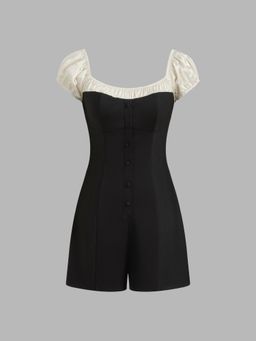 Cider - Square Neck Solid Two Tone Romper
