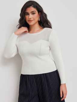 Cider - Knitted Round Neckline Solid Long Sleeve Top Curve & Plus