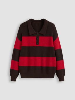 Cider - Knit Polo Striped Long Sleeve Top