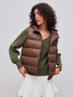 Cider - Hooded Solid Zipper Pocket Puffer Vest