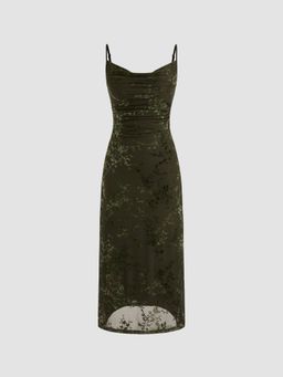 Cider - Jacquard Cowl Neck Floral Ruched Maxi Dress