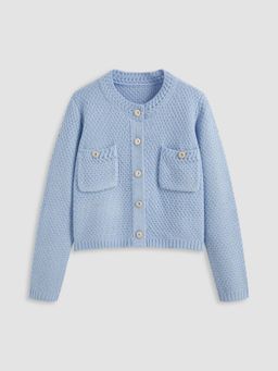 Cider - Knit Round Neckline Solid Button Pocket Cardigan
