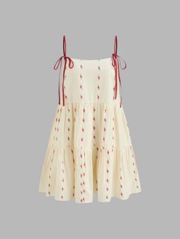 Cider - Cotton-blend Square Neck Floral Ruffle Knotted Tiered Mini Dress