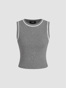 Cider - Cotton-blend Round Neckline Solid Contrasting Binding Tank Top