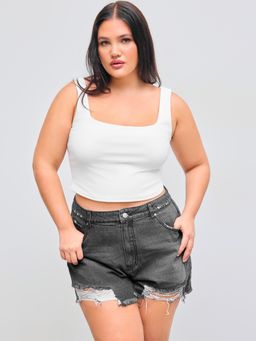 Cider - Contour Double Layered Square Neck Solid Crop Tank Top Curve & Plus