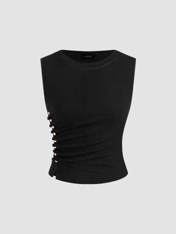 Cider - Round Neckline Solid Ruched Tank Top
