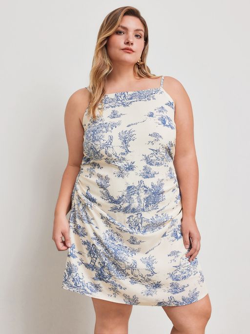 toile de jouy shirred ruched mini dress Buy Cider Toile de Jouy Shirred Ruched Mini Dress Curve & Plus (1XL) Online