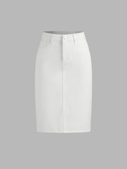 Cider - Denim Mid Rise Split Midi Skirt