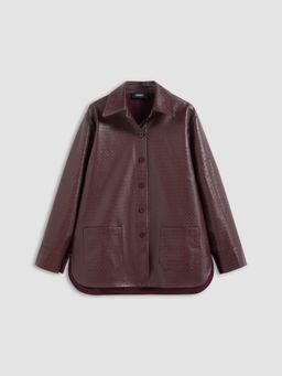 Cider - Faux Leather Collar Solid Pocket Shacket