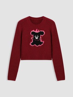 Cider - Knit Round Neckline Angry Dog Crop Top
