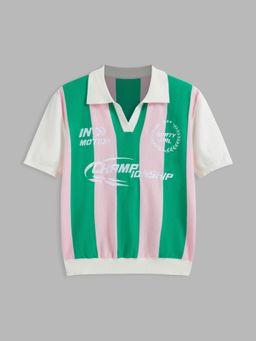 Cider - CHAMPIONSHIP Knitted Polo Striped Short Sleeve Top
