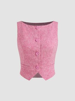 Cider - Tweed Boat Neck Solid Button Vest