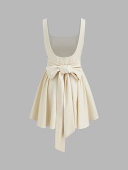Cider - Square Neck Solid Ruffle Pleated Knotted Mini Dress
