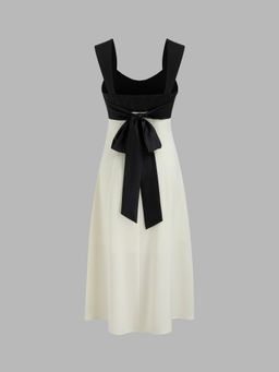 Cider - Sweetheart Neckline Two Tone Ruffle Bowknot Midi Dress