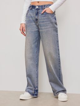 Cider - Denim Low Rise Solid Pocket Straight Leg Jeans
