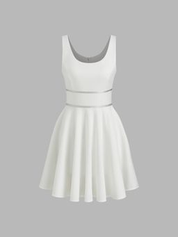 Cider - Scoop Neckline Solid Ruffle Sleeveless Mini Dress