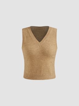 Cider - Knit V-neck Solid Crop Vest