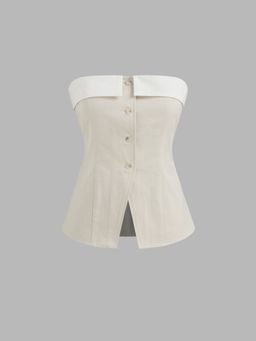 Cider - 100% Cotton Solid Button Shirred Knotted Tube Top