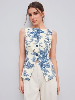 Cider - Boat Neck Toile De Jouy Waistcoat