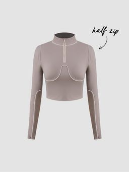Cider - BUTTER High Neck Zipper Contrasting Binding Long Sleeve Top