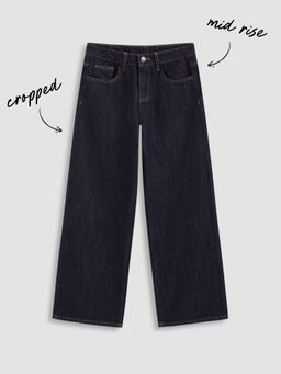 Cider - Denim Mid Rise Straight Leg Cropped Jeans