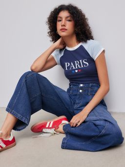 Cider - Denim Mid Rise Solid Double Button Pocket Baggy Jeans