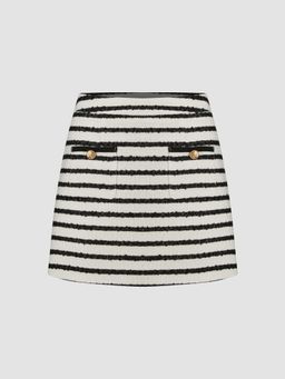 Cider - Tweed Mid Rise Striped Pocket Zipper Mini Skirt