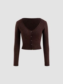 Cider - Knitted V-neck Solid Button Cardigan