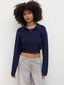 Cider - Knitted Polo Collar Solid Sweater