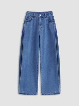 Cider - Denim High Rise Solid Pocket Baggy Jeans