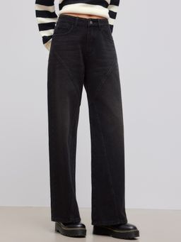 Cider - Denim Low Rise Solid Button Baggy Jeans