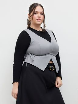 Cider - V-neck Solid Knotted Blazer Vest Curve & Plus