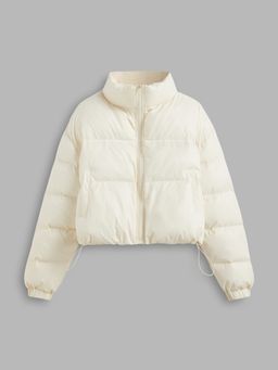 Cider - Stand Collar Solid Zipper Drawstring Pocket Puffer