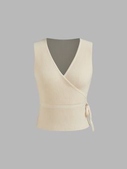 Cider - Knitted V-neck Solid Knotted Tank Top
