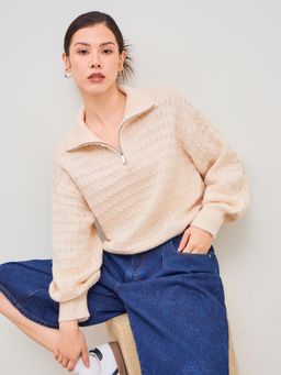 Cider - Knitted Polo Solid Zipper Crop Top