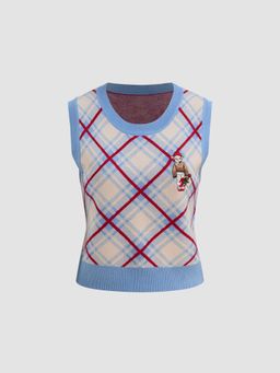 Cider - Knitted Round Neckline Checks Sheep Vest