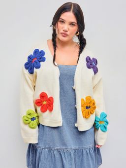 Cider - Knitted V-neck Floral Cardigan Curve & Plus